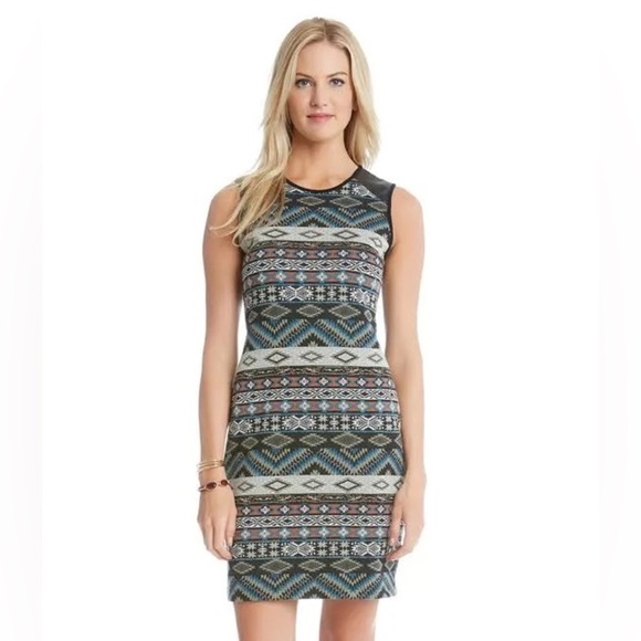 Karen Kane Fiesta Days Aztec Jacquard Sheath Dress Small Tribal Print Bodycon - Picture 1 of 13